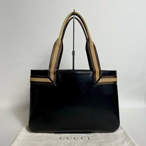 2404-174-1｜GUCCI グッチ シェリーライン ハンドバッグ レザー ブラック 保存袋付き