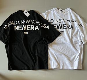 NEW ERA■ニューエラ〔L〕オーバーサイズ ドロップショルダー Tシャツ 2枚セット 半袖 背面BIGロゴ ブラック ホワイト 8oz生地 国内正規品
