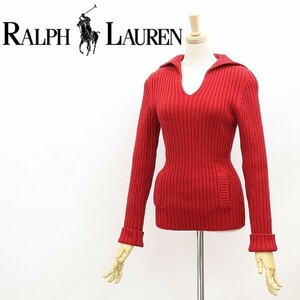 ヴィンテージ◆RALPH LAUREN ラルフローレン ウール＆コットン リブニット セーター トップス 赤 レッド 150(キッズ)