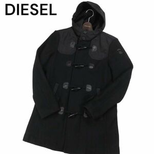 DIESEL ディーゼル 秋冬 フード&ヨーク切替★ メルトン ウール ダッフルコート Sz.S　メンズ 黒　I3T02587_C#N