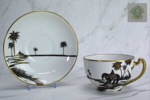 【美品】ノリタケ Noritake カップ＆ソーサー 象　テント　ヤシの木　金彩