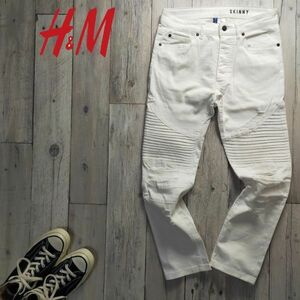 ☆H&M☆DIVIDED ストレッチ ホワイト スキニー バイカー デニム W29 S1023