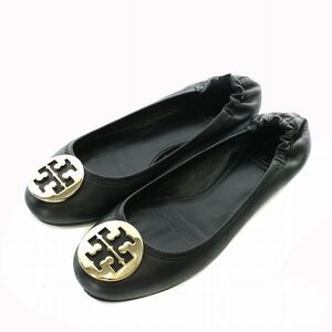 TORY BURCH CLASSIC REVA BALLET バレエシューズ フラットシューズ レザー ラウンドトゥ ロゴ ゴールド金具 8M 25.5cm 黒 50008606