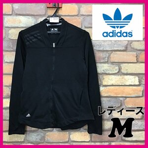 SD4-622★状態良好★USA古着★【adidas アディダス】ノーカラー ジップアップ スウェット 【レディース M】黒 トレーナー ポケット 薄手