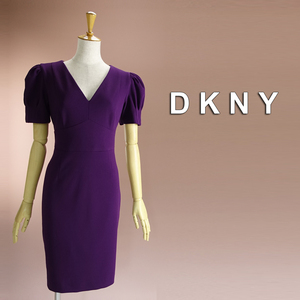 半額セール★新品 DKNY 16/21号 ダナキャラン 紫 ワンピース パーティドレス 半袖 大きいサイズ 結婚式 二次会 フォーマル 葵41EE0902