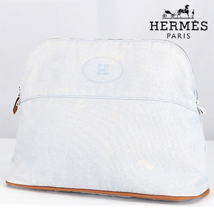 HERMES エルメス ボリードポーチGM コットン100% シルバー金具 マルチケース 小物入れ レディース ライトブルー系　ベビー　赤ちゃん