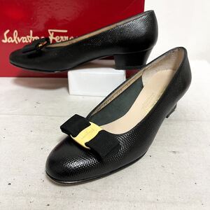 和521★⑤ Salvatore Ferragamo サルヴァトーレフェラガモ レザー パンプス ヒール シューズ 5.5 C ブラック レディース