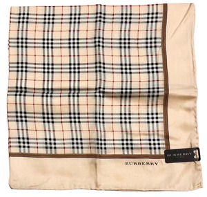 未使用 バーバリー ハンカチ 綿　絹 シルク混 ベージュ チェック　ランチマット シルク　レディース　BURBERRY　 【中古】