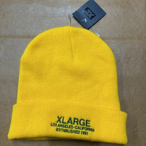 XLARGE エクストララージ ニットキャップ ビーニーキャップ 帽子 CAP ワッチキャップ 未使用 イエロー 黄色 刺繍 アクリル