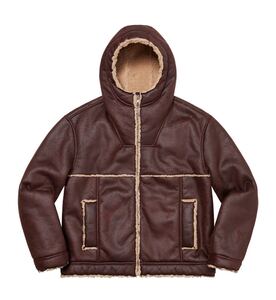 ■新品送料無料 23SS Supreme Faux Shearling Hooded Jacket XL BRICK 茶 シュプリーム フードジャケット フェイクムートン 裾ロゴ