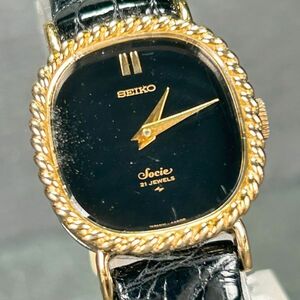 1970年代製 SEIKO セイコー Socie ソシエ 11-8390 腕時計 機械式 手巻き アナログ ゴールド ブラック ヴィンテージ 亀戸製 動作確認済み