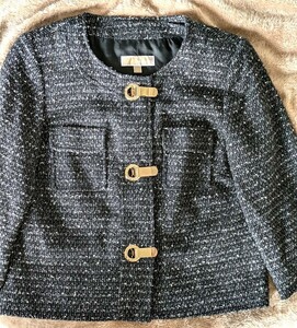 【送料無料】★美品★大きいサイズ★MICHAEL KORS マイケルコース ノーカラーツイードジャケット ダークグレー（Lサイズ）