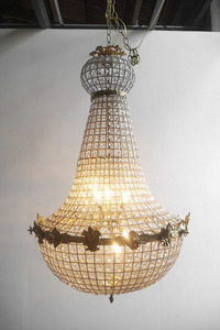 アンティーク調　フランス　ガラス装飾　6灯シャンデリア　A [pc-608]　ライト　ランプ
