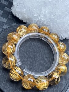 即決 0414J058 極上美品★【150A黄金タイチンルチル】★ブレス 15-15.5mm（新品）