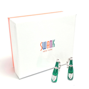 【swc7】新品　SWANK　スワンク　カフス　カフリンクス　ワイン　ワインボトル　Wine　シルバー×グリーン緑