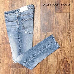 AMERICAN EAGLE/29インチ/デニムパンツ 0117-6484 ストレッチ快適 ダメージ加工 ワイルド スリム 美脚 新品/青/ブルー/ih281/