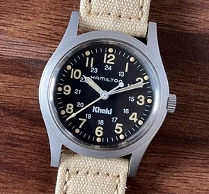 稼働　Hamilton ハミルトン　Khaki　カーキ　9415A　手巻き　機械式　メンズ　腕時計　ミリタリー　フィールドウォッチ　黒文字盤　