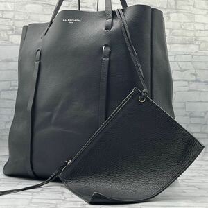 【美品】BALENCIAGA バレンシアガ メンズ トートバッグ ビジネスバッグ 肩掛け エブリデイ レザー A4◎ 大容量 ブラック 黒 ポーチ付き