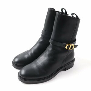 美品★クリスチャンディオール KDI613VEA DIOR EMPREINTE レザー CDシグネチャー ベルトデザイン ショートブーツ 黒 36.5 袋付 伊製