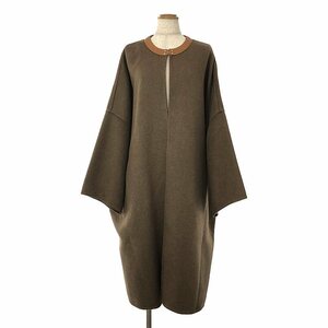 【美品】 CELINE / セリーヌ | cashmere 100% / カシミヤ レザー切替 ノーカラー サドラーコート | 40 | ブラウン | レディース