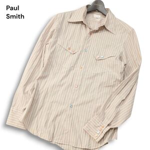 Paul Smith ポールスミス メインライン 通年 イタリア製生地★ 長袖 ストライプ ウエスタン シャツ Sz.M メンズ 日本製　I5T00032_1#C