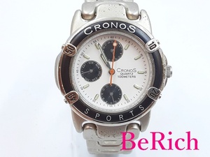 クロノス CRONOS メンズ 腕時計 白 ホワイト 文字盤 SS ブレス アナログ クォーツ QZ ウォッチ デイデイト 【中古】 ht4430