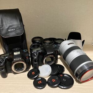 SONY α77 SLT-A77V 2台 SAL70-400mmG 4.5-5.6 SSM 他レンズ4本 まとめ セット ソニー デジタル一眼レフカメラ レンズ