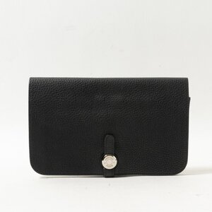 【1円スタート】HERMES Dogon GM レザー ウォレット カードケース 小物入 財布 エルメス ドゴン デュオ ブラック トゴ コインケース 黒