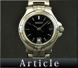 181866◇美品 動作確認済 GUCCI グッチ Gタイムレス 腕時計 クォーツ デイト 3針 9040L SS ブラック シルバー アナログ レディース/ D