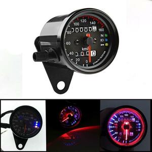 M66 スピードメーター 機械式 DC 12V 160km/h バイク用メーター LED照明 走行距離 V字ステー付き 取付簡単 オドメーター トリップメーター