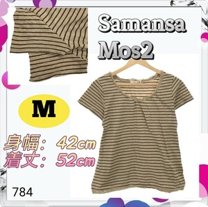 Samansa Mos2 サマンサモスモス トップス Ｔシャツ ゆったり 半袖 ボーダー M 古着 レディース