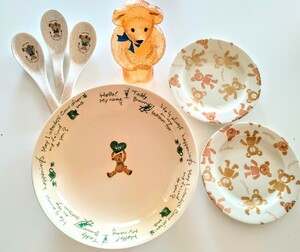 Teddy Brown ベアー カレー皿 　Little Bear　小皿　2枚　COUNTRY　BEAR　レンゲ　3本　くまちゃん柄　プレート お皿　小皿　食器　まとめ