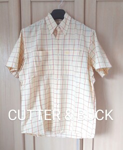 CUTTER&BUCK メンズM カッターアンドバック ゴルフマドラスチェック コットン ボタンダウン 半袖シャツ 正規品 送料無料 イエロー 