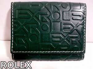 X4K090◆本物美品◆ ロレックス ROLEX 本革レザー グリーン ノベルティ(非売品レア) エンボスロゴ ボックス型 コインケース 小銭入れ 財布