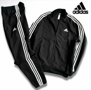 新品【メンズM】黒 アディダス 3ストライプス ウーブントラックスーツ(上下セット) adidas オールシーズン 軽量