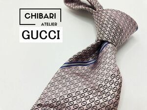 【超美品】GUCCI　グッチ　全面Gロゴ＆レジメンタル柄　ネクタイ　3本以上送料無料　ピンク　光沢　0904112