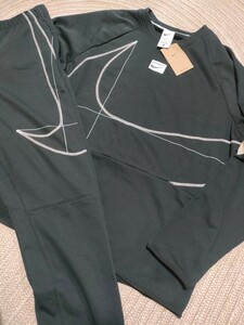 新品 定価16060 NIKE ビッグスウッシュ ステッチ Dri-FIT クルーネック スウェット セットアップ XL ブラック 黒 ナイキ 上下 メンズ