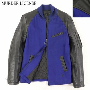 相場価格￥25,300- 美品 MURDER LICENSE マーダーライセンス 山羊革 レザー ｘ メルトンウール フライト スタジャン 青紫ｘ黒 46 JP:M 中綿