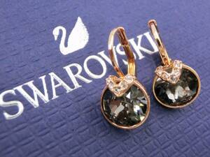 ‡ 0223 SWAROVSKI スワロフスキー ピアス ゴールドカラー Bella V ドロップピアス ラウンドカット グレー系 ストーン欠無 箱付