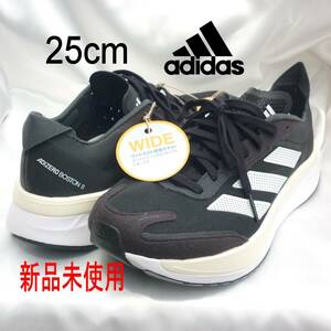 新品25cm★アディダス（adidas）メンズランニングシューズ アディゼロ ボストン 11 ワイド ブラックスニーカー幅広 ジョギング