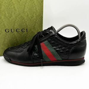 1円【美品】 GUCCI グッチ メンズ スニーカー シューズ 靴 シマレザー GG シェリーライン インターロッキング レザー ブラック 黒 25.5相当