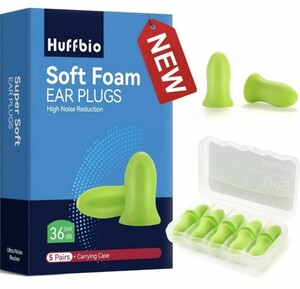 HUFFBIO革命的な耳栓 睡眠用、ソフトフォーム、5ペア、-36dB、 ノイズキャンセリングデザイン、 