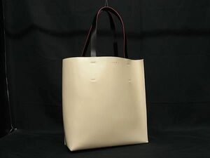 1円 ■美品■ MARNI マルニ ミュゼオ ミニ レザー トートバッグ ショルダーバッグ 肩掛けかばん アイボリー系×コーラルピンク系 FE4749