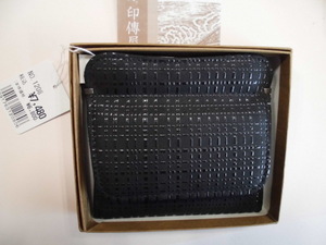 新品 INDEN-YA 小銭入れ No.1208 黒地黒漆 印傳屋上原勇七 店舗保管品 甲州印伝 コインケース 