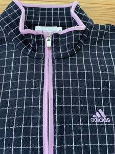 送料込み！adidas ハーフジップ 半袖Tシャツ チェック柄 Mサイズ アディダス GOLF ゴルフウェア 154-162センチ