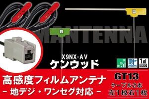 フィルムアンテナ 右1枚 左1枚 X9NX-AV ナビ 対応 アルパイン ALPINE 用 地デジ ケーブル アンテナコード GT13 端子 2本 セット