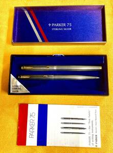 ◆★PARKER パーカー 75 万年筆 14Kペン先・ボールペン２本セットスターリングシルバー未使用保管品★◆預かり出品＊＊