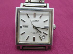 ★ハローカメラ★ 3705 Citizen Auto Day Date シチズン スクエア 自動巻き Automatic 腕時計 動作品ジャンク 要修理 21JEWELS 1円スタート