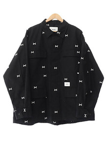 ダブルタップス WTAPS 22SS JUNGLE 01/LS/COTTON.OXFORD.TEXTILE クロス ボーン刺繍 ジャングル シャツ ジャケット 221WVDT-SHM02 03 黒 ☆