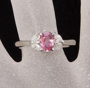 《質屋出品》Pt900★天然ピンクサファイア0.625ct+ダイアリング★k-3524